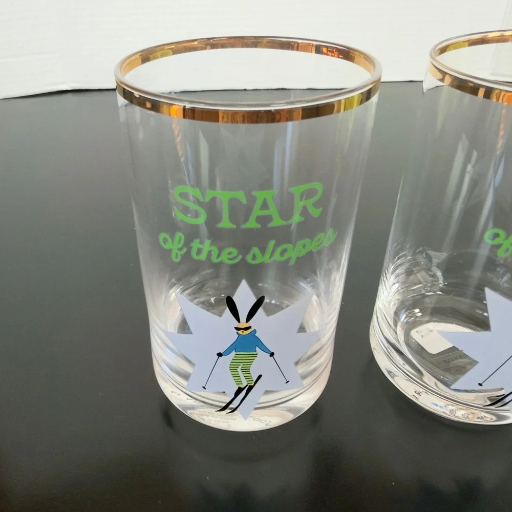 Anthropologie Highball Glasses Unisex OS Clear NEW Star of the Slopes Ski Bunny